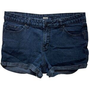 BDG Women's Cotton Shortie Shorts 32W Stretch Denim Dark Blue Pockets Outdoor
